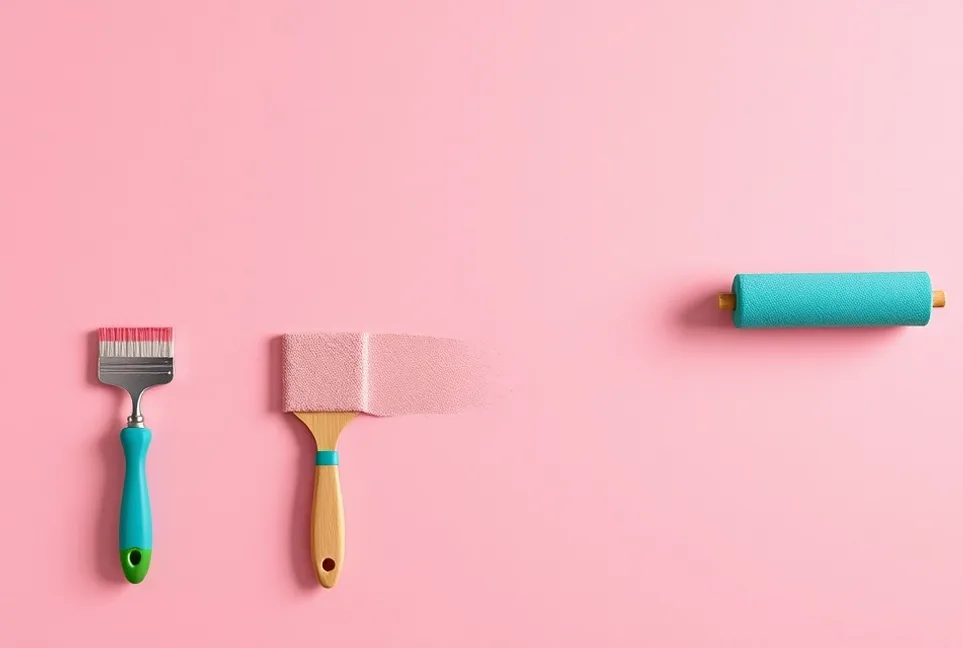 Outils de peinture disposés dans l'ordre des étapes du chantier