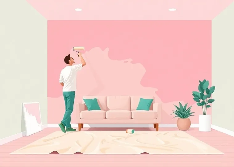 Peintre appliquant la peinture au rouleau sur un mur de salon