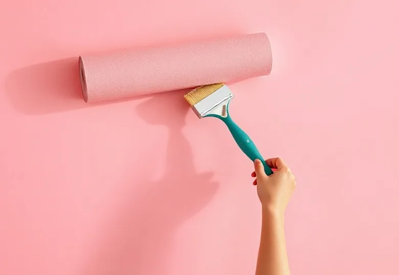 Pose de papier peint, rouleau et brosse à maroufler
